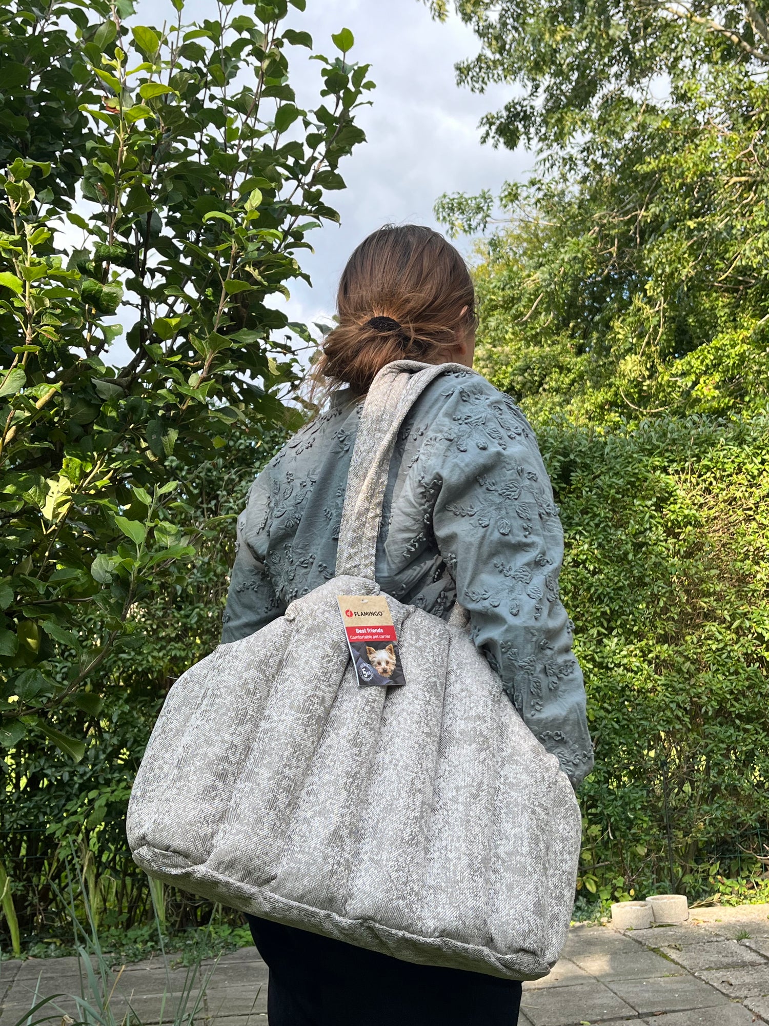 Grå hunde taske - flamingo