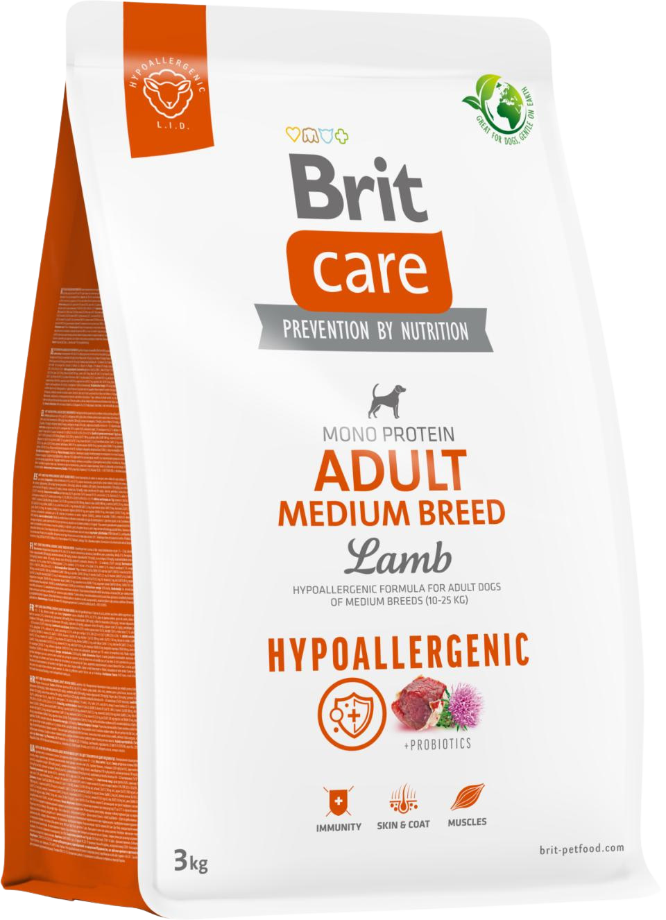 Brit Care Hypoallergen hundefoder, voksen, Medium Breed, Lam, 3 kg