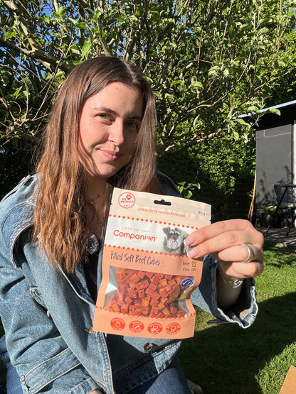 Companion Soft beef cubes - oksekød fyldt med laks &amp; torsk 80g.