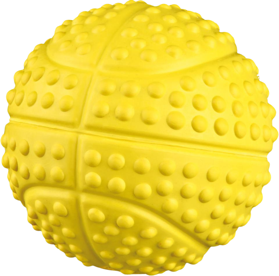 Sportbold, naturgummi, med lyd, gul - ø 5,5 cm